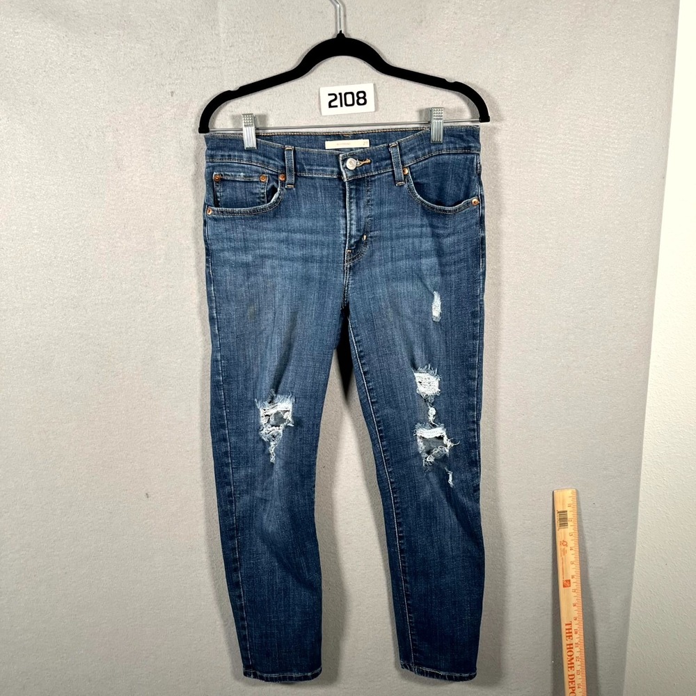 Levi's Boyfriend Jeans Womens 27 Blue Denim‎ Relaxed Fit Mid Rise Distressed